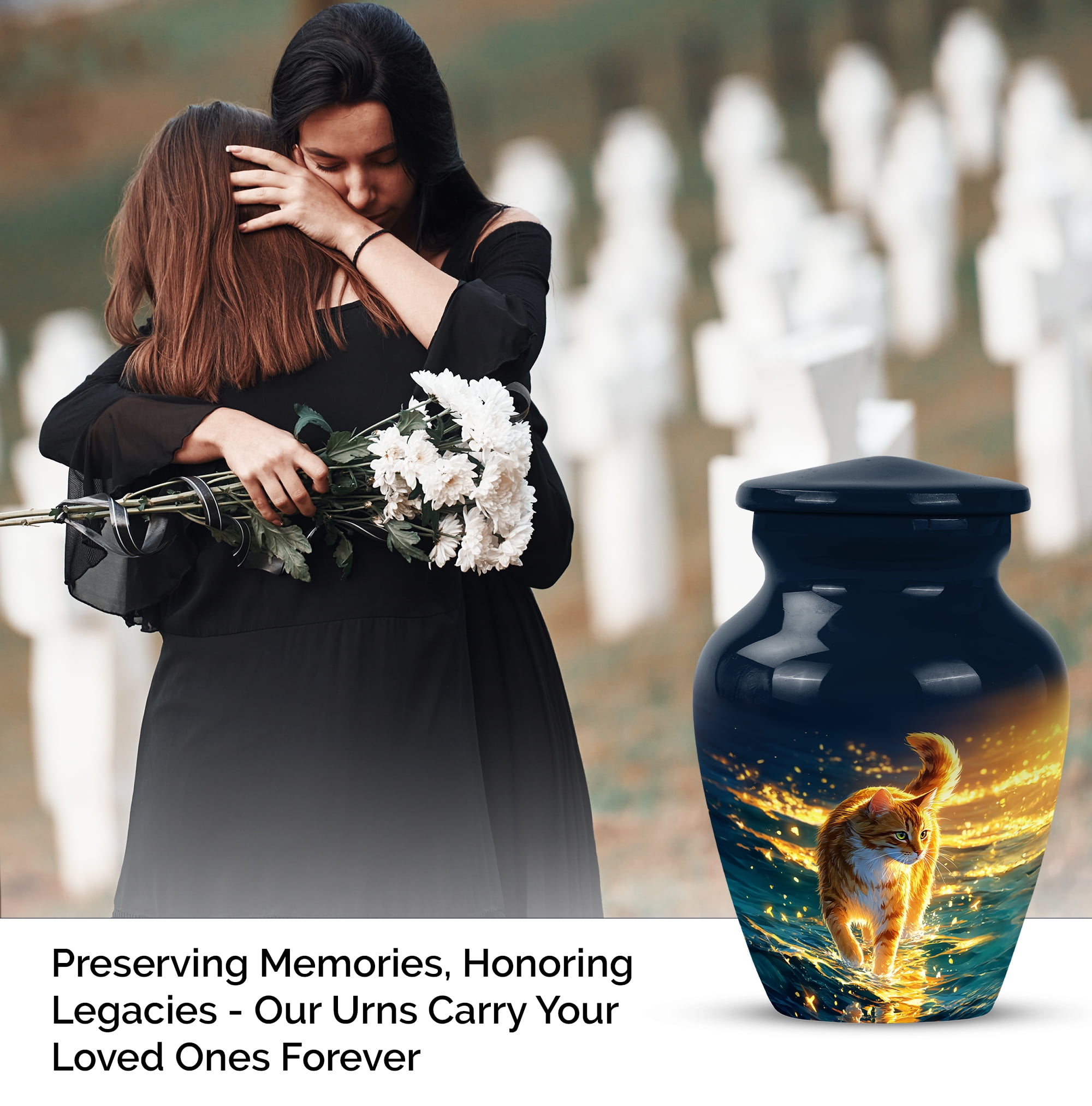 Cat Small Cremation Urns For Adult Human Ashes 3 Inch - Burial Urns For Human Ashes Adult Female Keepsake Remains - Blue Mini Urn For Women & Men - Miniature Urn For Mother And Father