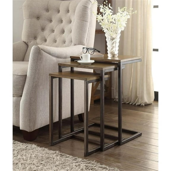 Carolina Classics Astrid Nesting Table in Harvest Oak and Aged Iron