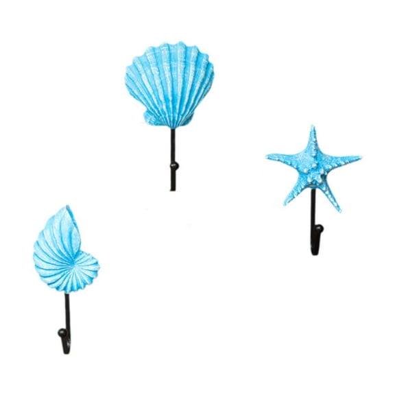 3 Pieces Decorative Hook Beach Themed Coat Hook Wall Mounted Hook Resin Iron for Farmhouse Bedroom Kitchen
