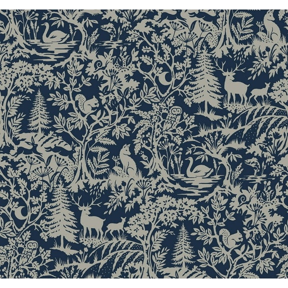 Chesapeake Alrick Navy Forest Venture Wallpaper, 27-in by 27-ft