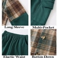 thumbnail image 4 of Jolyshlid Boys 2 Piece Sweatsuit Flannel Plaid Button Shirt Hoodie and Cargo Pants Sets for Kids Clothes Dark Green 11-12 Years, 4 of 11