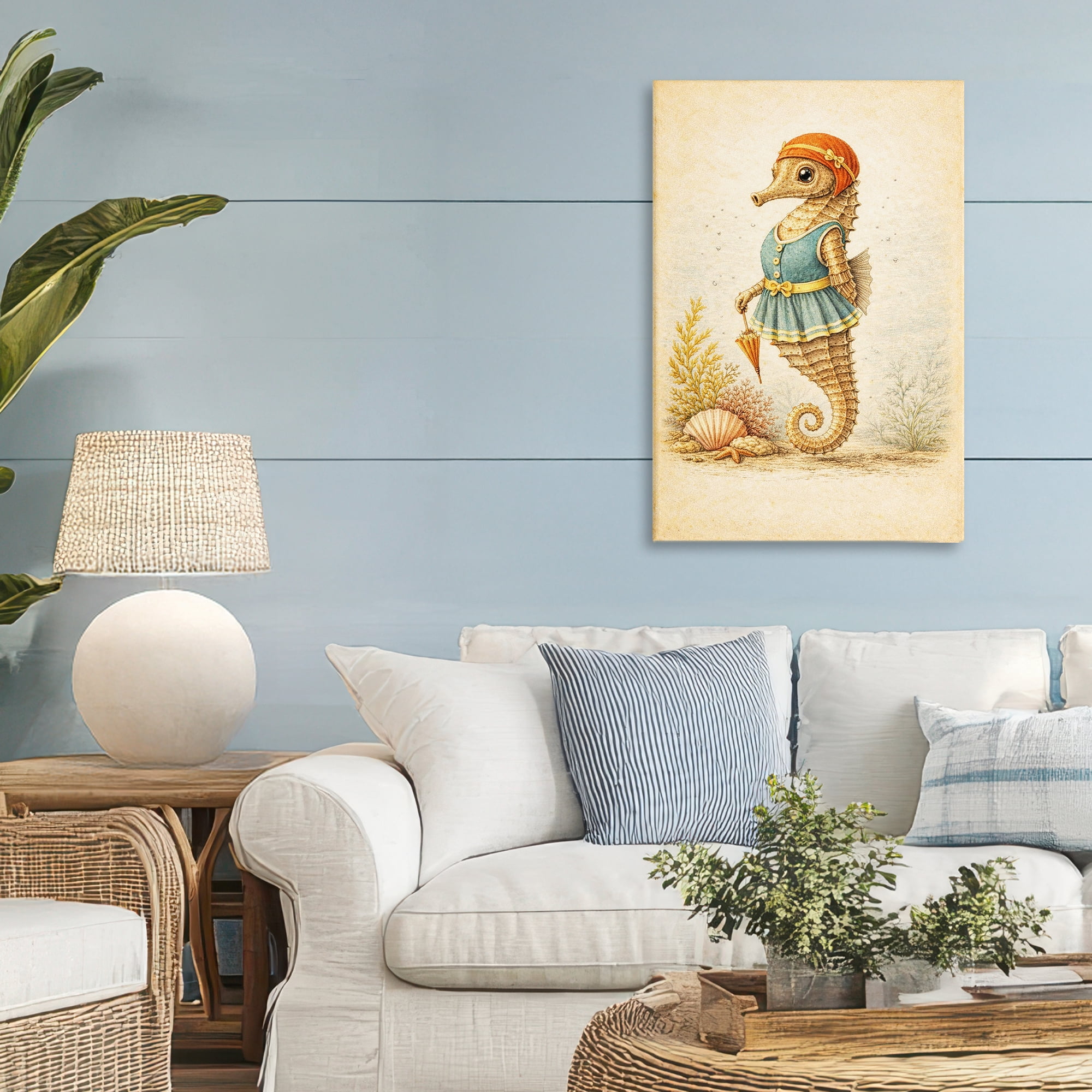 Stupell Industries Maritime Bathing Society Seahorse Canvas Wall Art, design by Grotto Studios