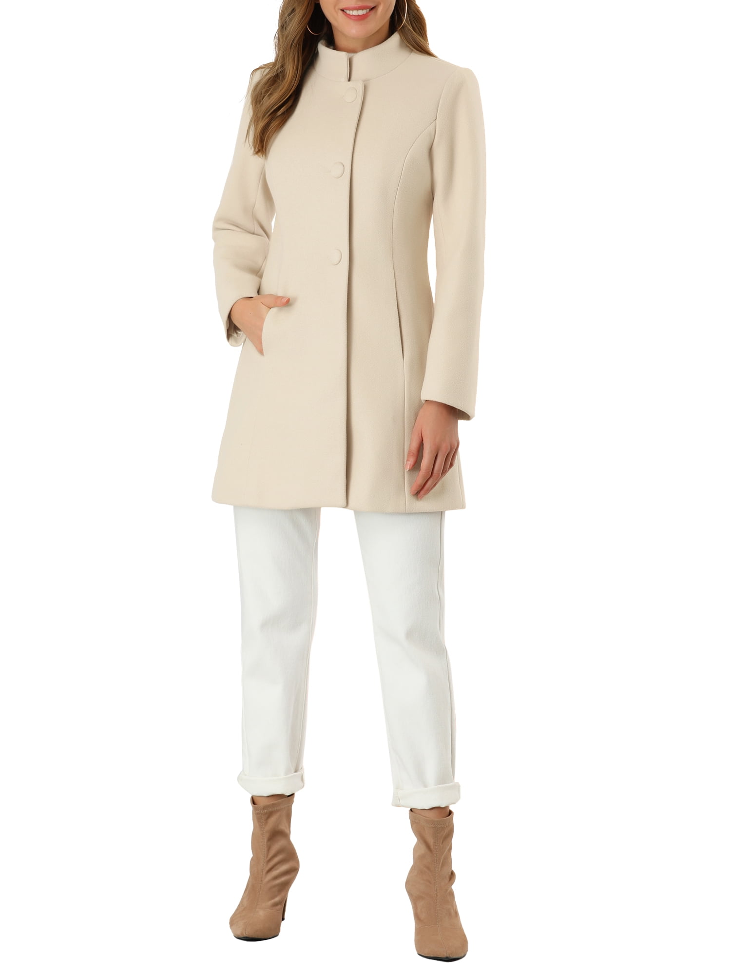 Allegra K Women's Winter Stand Collar Long Sleeve Single Breasted