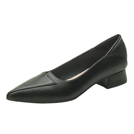 

Women‘s Pointed Toe Chunky Low Heels Fashionable Solid Color Slip On Shoes Comfortable Court Pumps