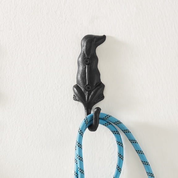 4 Piece Black Cast Iron Dog Wagging Tail Decorative Wall Sculpture Figure Utility Hook Set