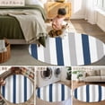 thumbnail image 6 of Navy Blue Grey Stripe 7ft Round Rug, Modern Farmhouse Vertical Striped Non-Skid Rubber Backing Large Area Rugs - Living Room Bedroom Home Office, Indoor Floor Mat Carpets Washable Rug, 6 of 9