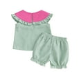 thumbnail image 3 of Gubotare Girls Outfits Kids Toddler Baby Girl Clothes Knit Floral Fly Sleeve Tops Shorts Cute Summer Spring Outfits Clothing Set (Green,Size 6-12 Months), 3 of 3