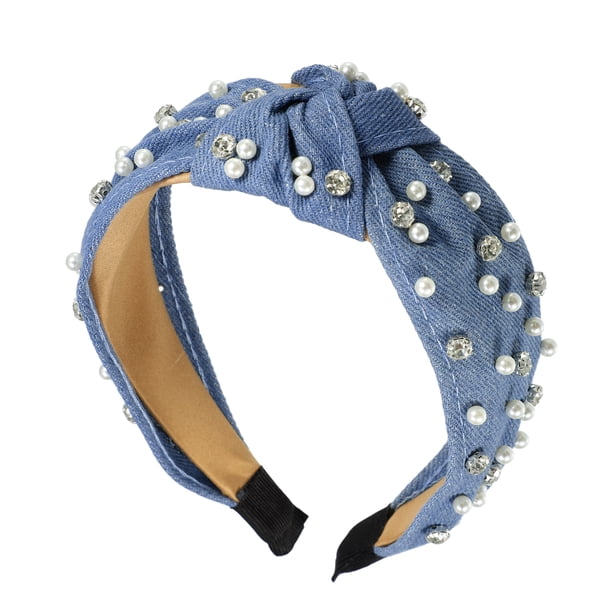 Diadema de mujer con cristales perlados y nudos de Unique Bargains Estilo clásico y casual Diadema azul cielo 5.31"x1.97"