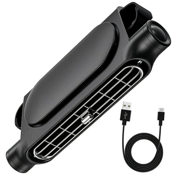 Car Headrest Fan, USB Powered, Dual Turbo Silent Fan, 3-Speed Adjustable, Type-C Charging Cable, Compact Design for Backseat Passengers, Pets, and Cooling in Parked Cars, Black