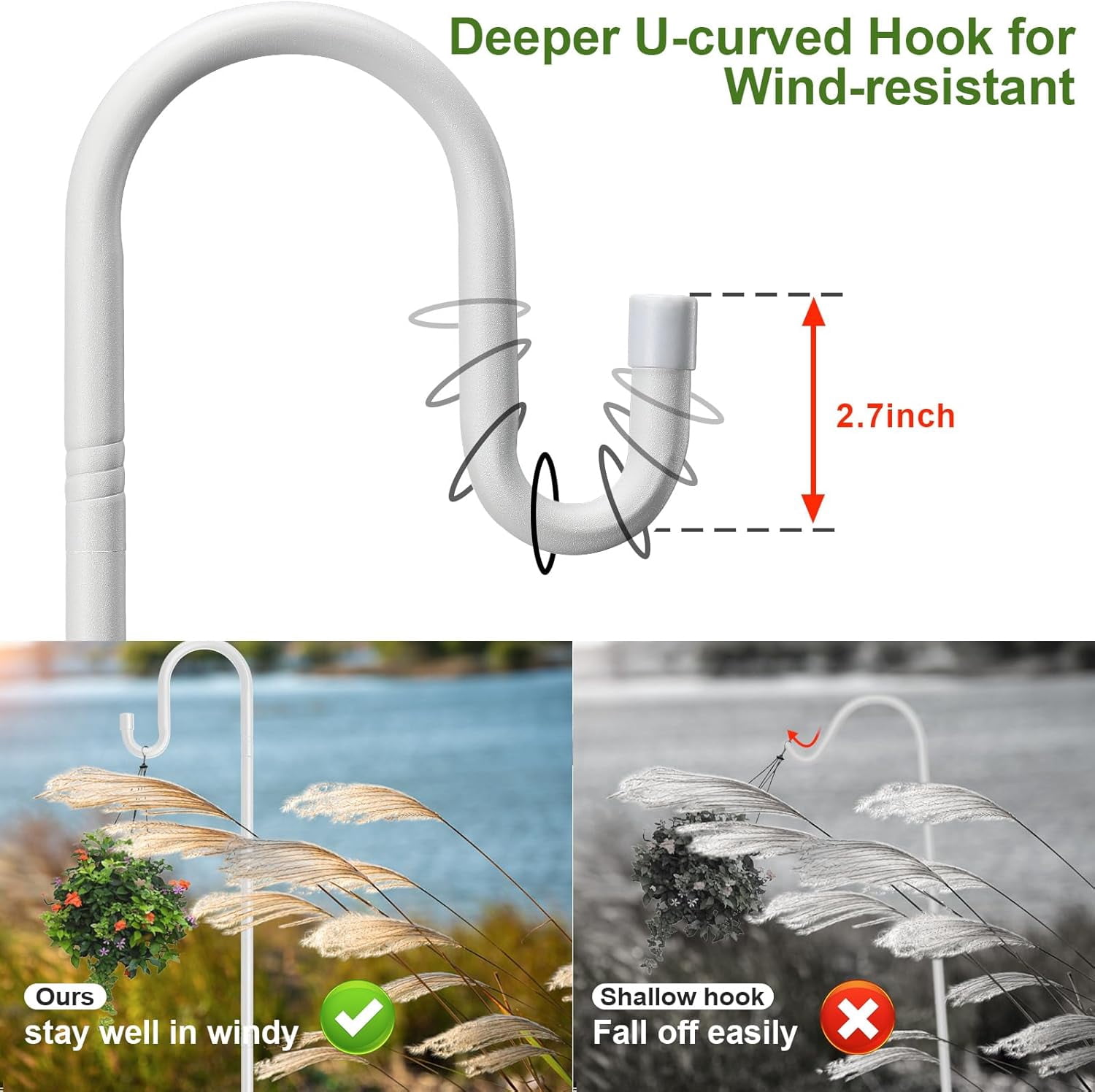 Bird Feeder Pole with Shepherds Hook - Heavy Duty Hummingbird Stand 5 Prong,78" Adjustable Rustproof Garden Hooks Outdoor for Hanging Birdfeeder,Wind Chimes,Lanterns,Solar Lights,White