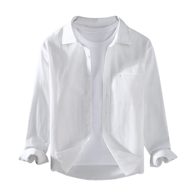 Camisas s Para Hombre Slim Fit Camisa de manga larga de color sólido informal con solapa para hombre (White, XXL)