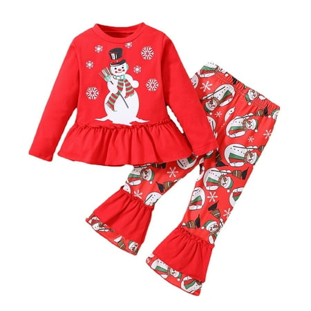 

ZMHEGW Kid Toddler Girl Clothes Children Autumn Christmas Print Cotton Long Sleeve Long Pants Tops Set Baby Girl Outfits 3-4 Years