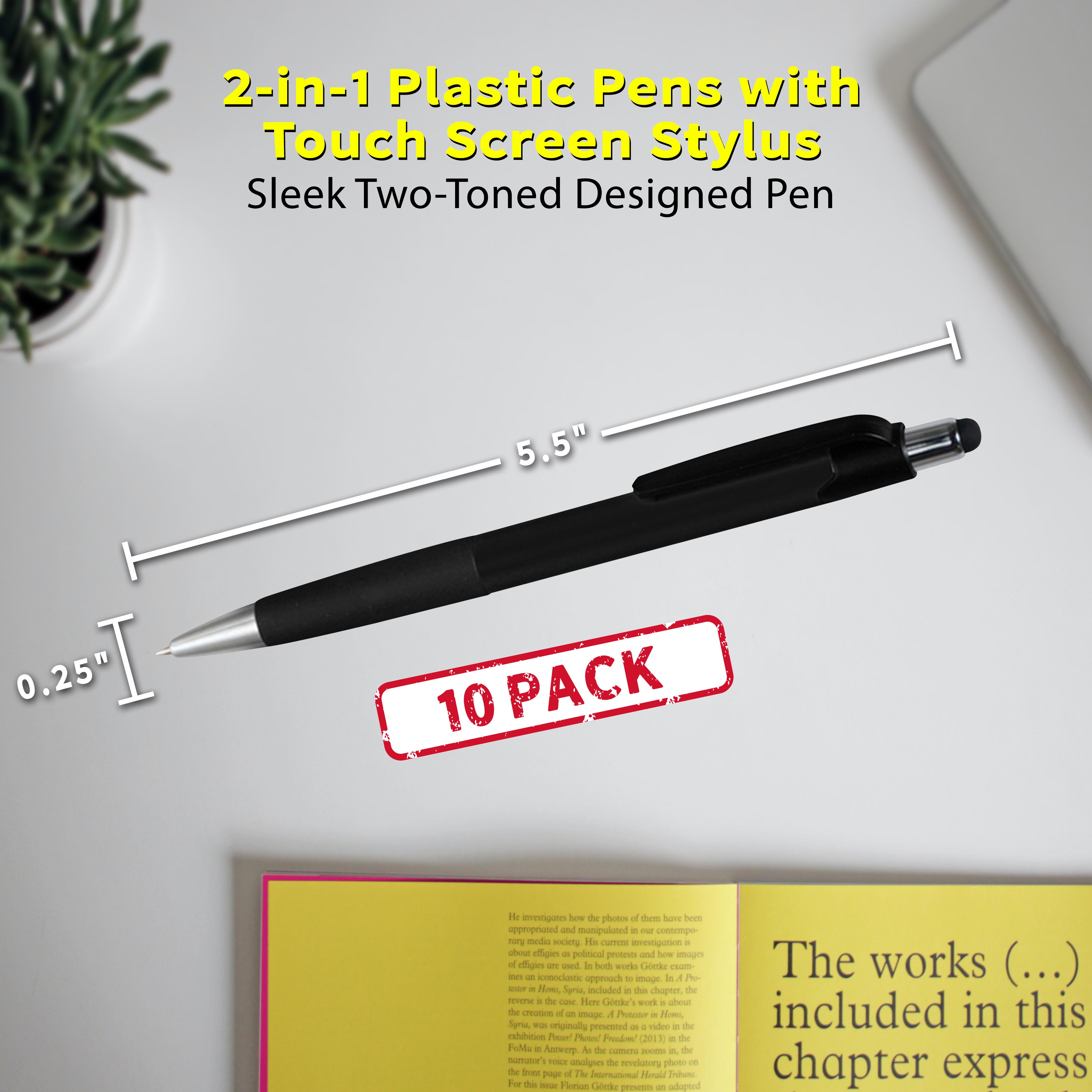 Pens with Touch Screen Stylus - 10 pack - Plastic Pens - Metallic Black
