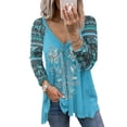 thumbnail image 4 of Blouse Décontractée à Col en V Imprimée Manches Longues pour Femmes, 4 of 6