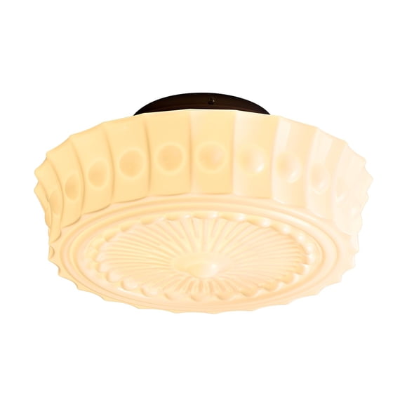 Milk Glass Schoolhouse Ceiling Light - 14 Inch Vintage Mid Century Modern Flush Mount Lighting Fixtures - Antique Art Deco Lamp for Hallway Bedroom K