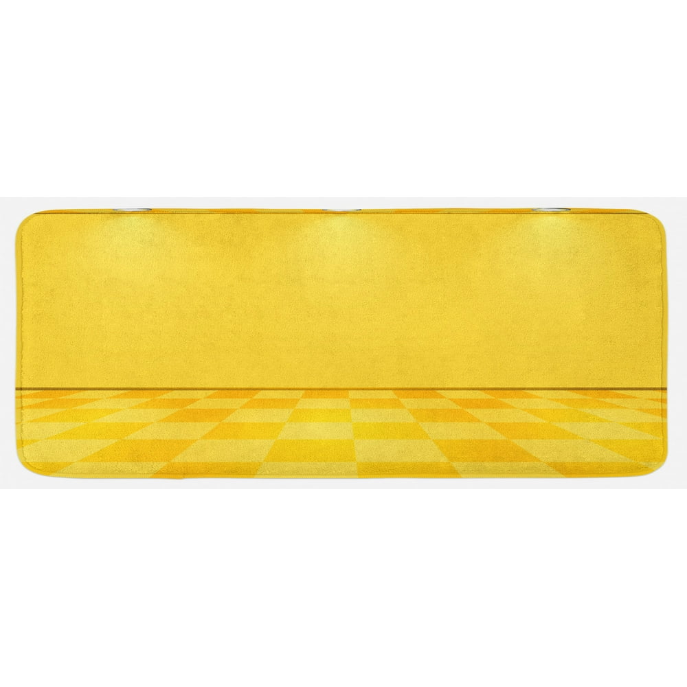 Yellow Kitchen Mat, Shades of Lemon Yellow in Every Tone Chess Like
