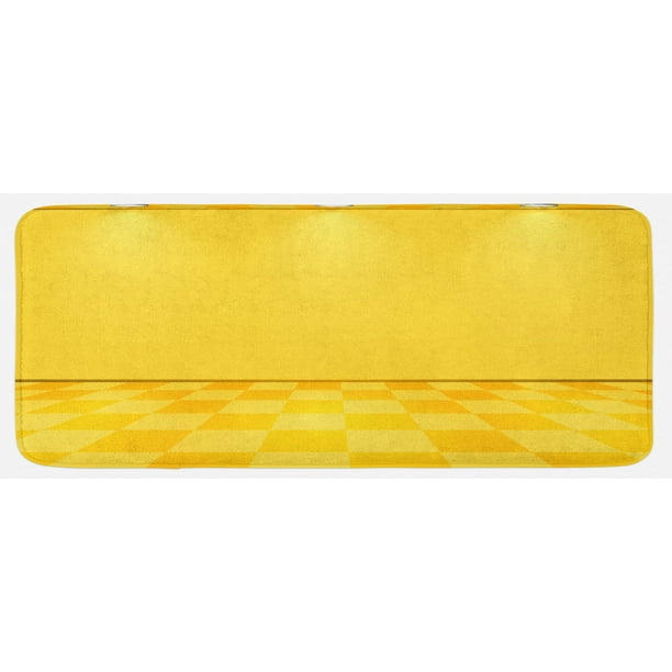 Yellow Kitchen Mat, Shades of Lemon Yellow in Every Tone Chess Like