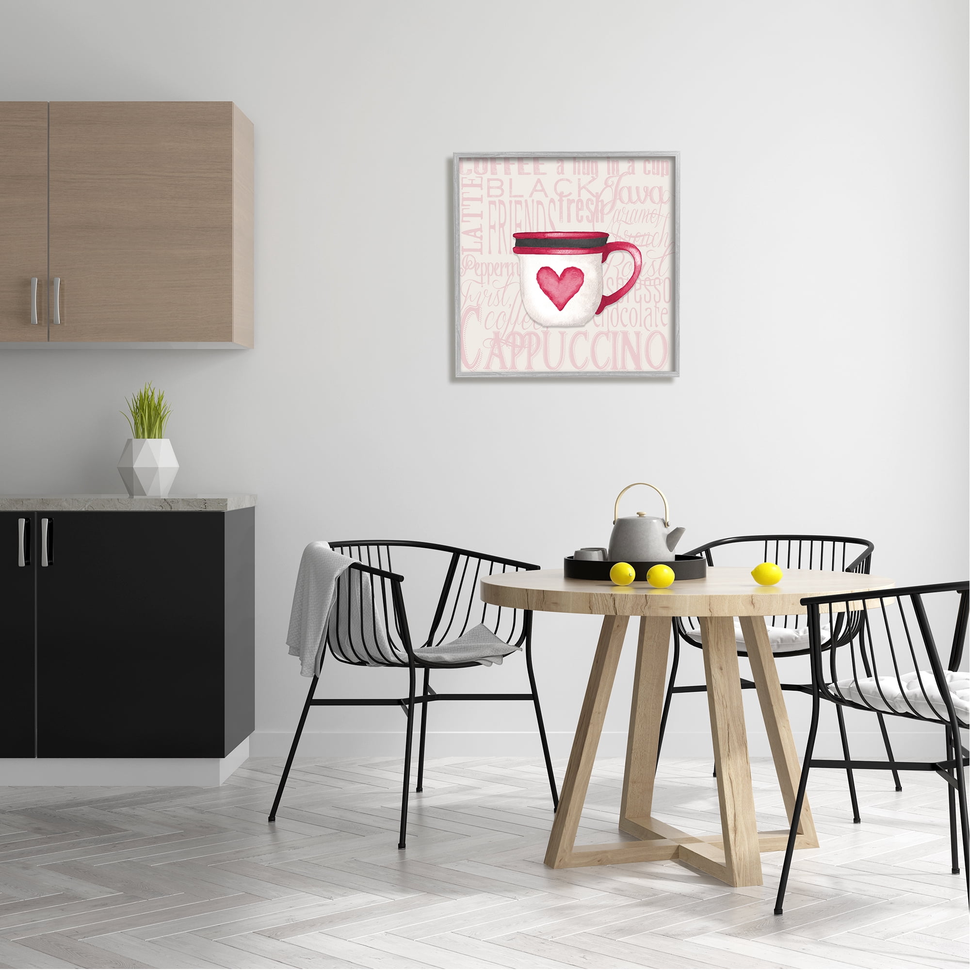 Stupell Heart Coffee Mug Latte Kitchen Food & Beverage Painting Gray Framed Art Print Wall Art