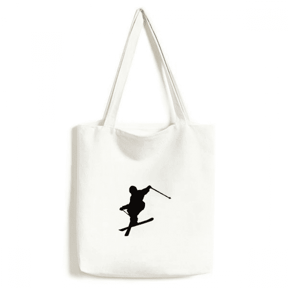 Sport Ski Board Black Skiing Outline Tote Canvas Bag Shopping Satchel Casual Handbag