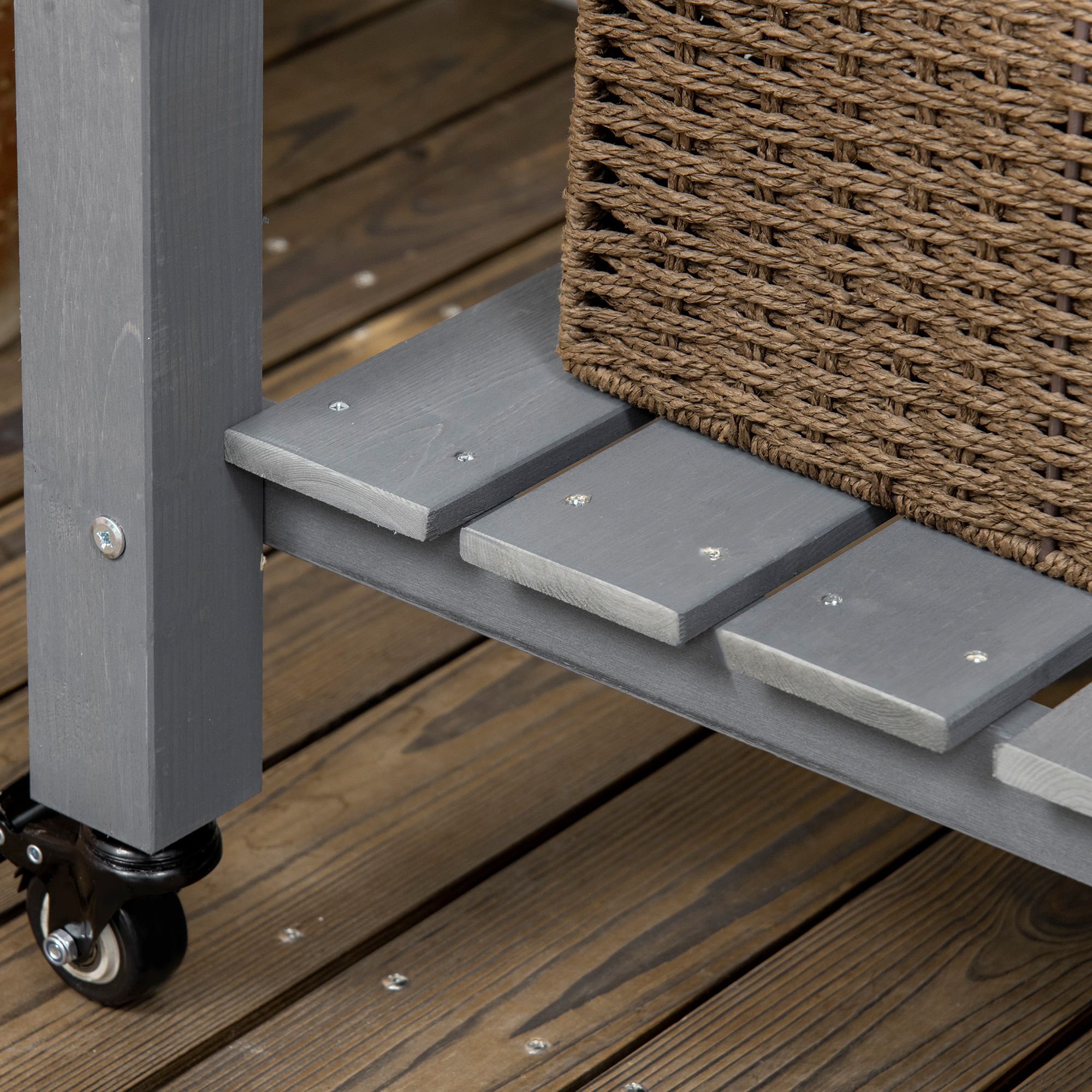 Raised Garden Bed, Elevated Wooden Planter Box with Lockable Wheels, Storage Shelf, and Bed Liner for Backyard, Patio, Dark Gray 47" x 22" x 33"