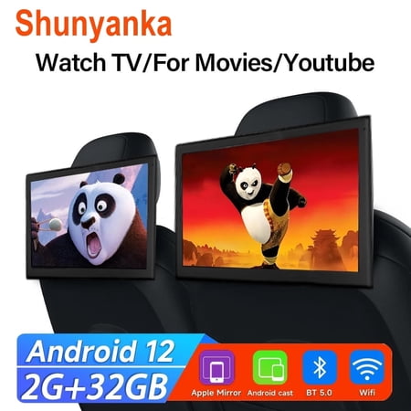 (2 PCS) 10.1"Car Headrest Monitor Tablet Screens Android 12 2G+32G Auto Rear Seat Video TV Player FM Bluetooth USB GPS New 2025 Model