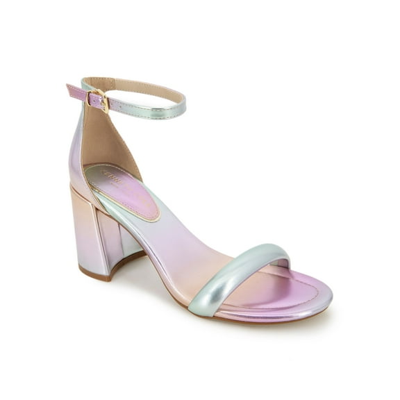 KENNETH COLE NEW YORK Womens Pink Gradient Padded Metallic Ankle Strap Luisa Open Toe Flare Buckle Heeled Sandal 5 M