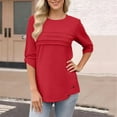 thumbnail image 2 of Enjoytime Womens 3/4 Sleeve Tops and Blouses Solid Color Round Neck Loose Shirts Business Casual Dressy Fashion Outfits Trendy Clothes 2025 Red S, 2 of 7