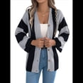thumbnail image 2 of Suéter Tipo Cárdigan de Acampanada con Rayas Contrastantes para Mujer, Otoño e Invierno, Abrigo de Longitud Media. Gris XL, 2 of 10