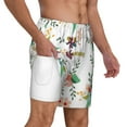 thumbnail image 2 of Sigee Pretty Floral With Leaves Print Mens Swim Trunks with Compression Liner Quick Dry Swim Stretch Beach Shorts with Pockets,S-3XL, 2 of 7
