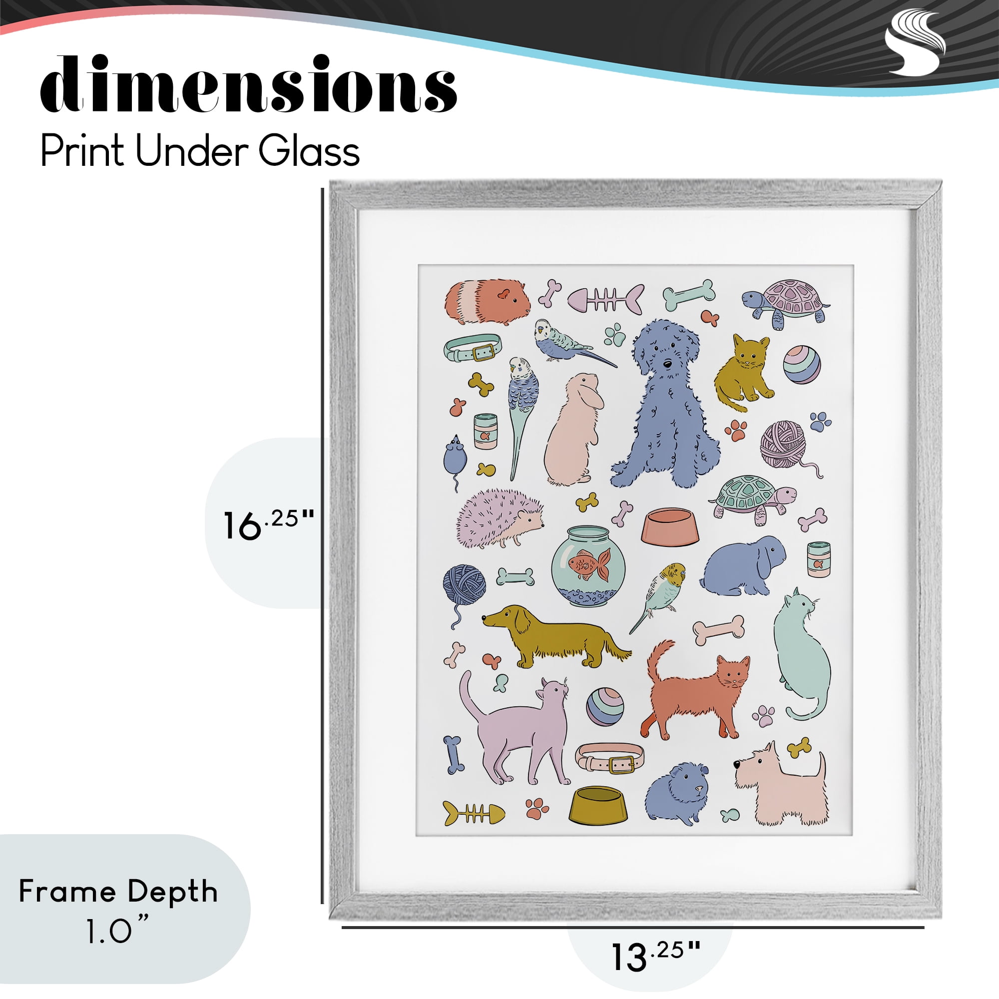 Stupell Industries Pet Shop Menagerie Gray Framed Print Under Glass, design by Bethany Sandoval