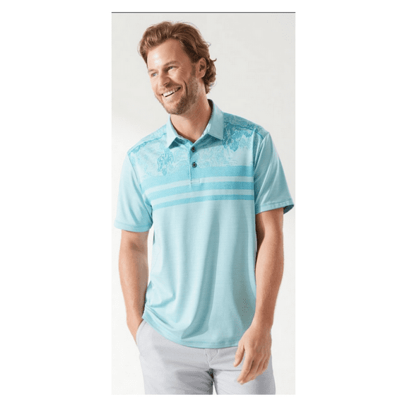 Tommy Bahama Hibiscus Horizon Polo ST226102 Polyester Tropical Turquoise XXL