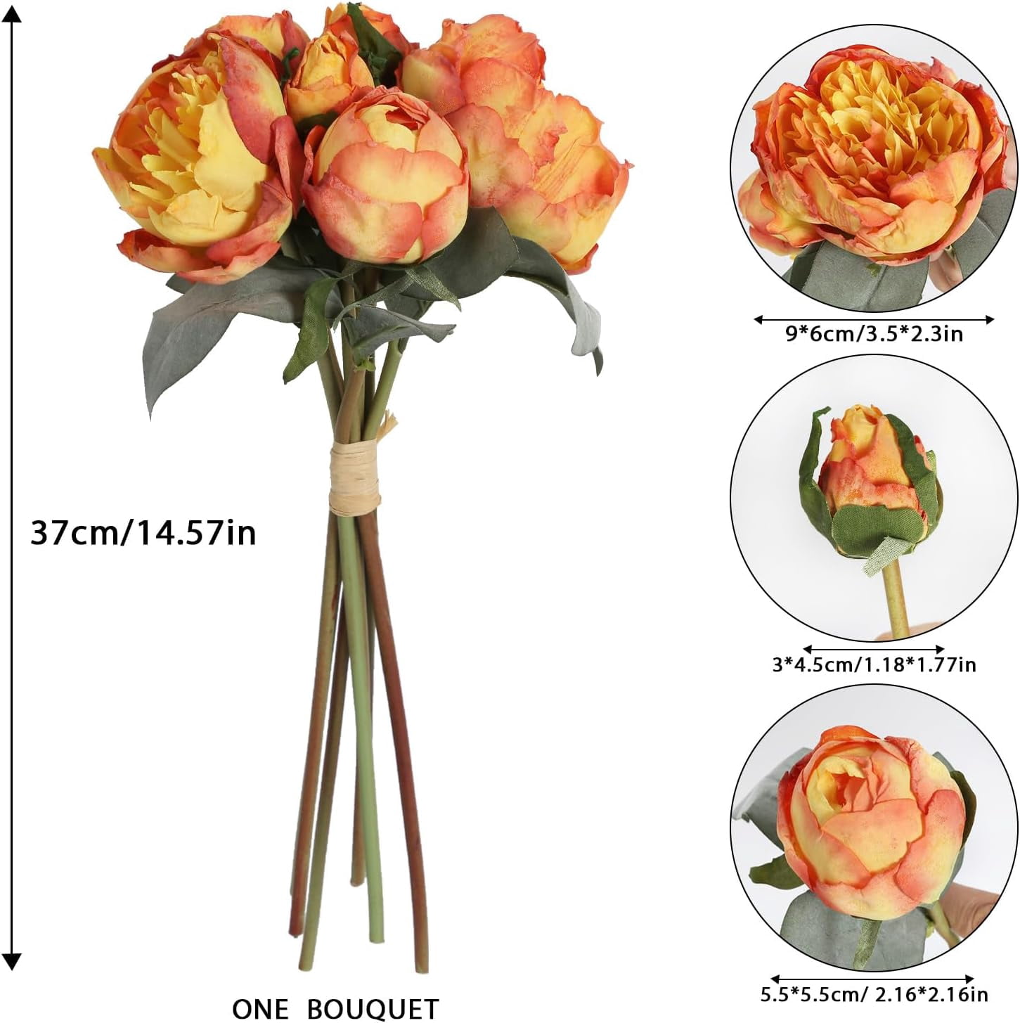 ABCISI 2 Bouquets Artificial Peonies, Silk Flowers 14Heads Vintage Fake Flowers, Faux Peony for Flower Arrangements, Lifelike Decor for Centerpiece Home Table Dining Room (Orange)