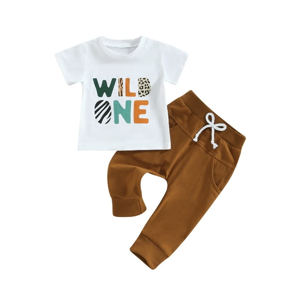 ZAXARRA Baby Boy 2Pcs Summer Clothes One Year Old Short Sleeve Letter Print T Shirt Pants Set