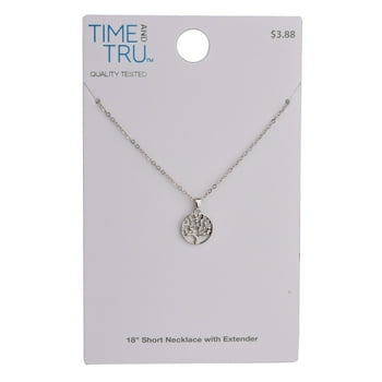 Time And Tru Women's Silver Tone Tree of Life Crystal Stone Delicate Pendant Necklace