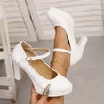 thumbnail image 5 of HaiMao Women's Closed Toe Ankle Buckle Strap Chunky Block Heel Mary Jane Shoes Vintage Round Toe Mary Jane Dress Pumps White 7(39), 5 of 9