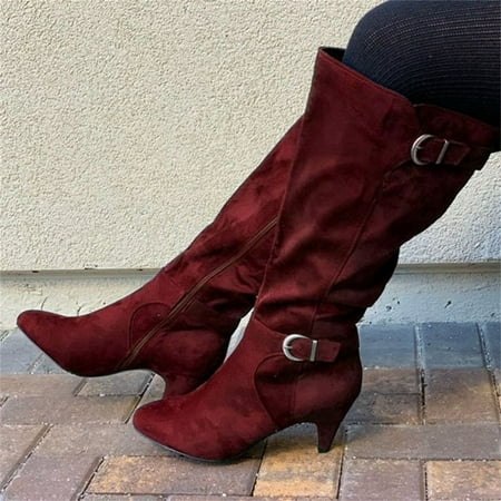 

Womens Essentials Hvyes Women s Boots Pointed Toe Rider Boots Plus Velvet Mid-tube Women s Boots