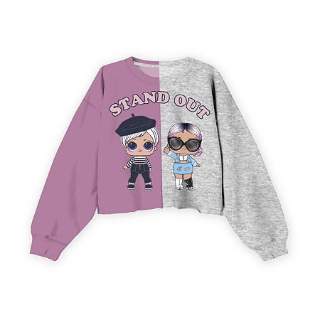 Little & Big Girls Crew Neck Long Sleeve LOL Fleece Sweatshirt, Large (14) , Pink