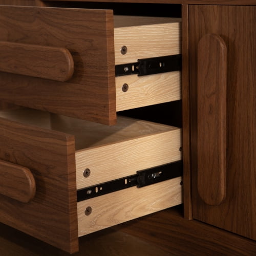 63" Buffet Sideboard Cabinet with 2 Doors & 2 Drawers, Soft-Close Hinges and Silent Slide Drawers, MDF Storage Credenza Console for Living Room, Dining Room, Entryway, Walnut Brown