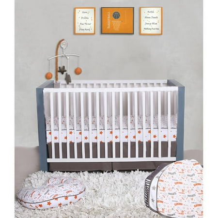 Bacati Basketball Orange Grey 100 Percent Cotton Breathable Muslin