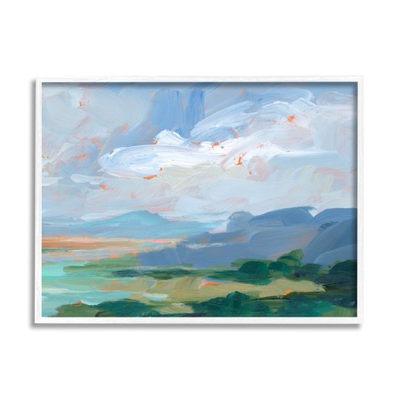Ocean Cliffs Abstract Landscape Landscape Painting White Framed Art Print Wall Art