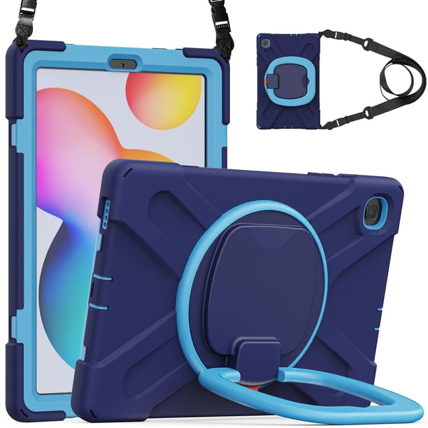 Funda colorida para Samsung Tab S6 Lite de 10,4 pulgadas con correa para el hombro, soporte de anillo ajustable grande y protección contra golpes.