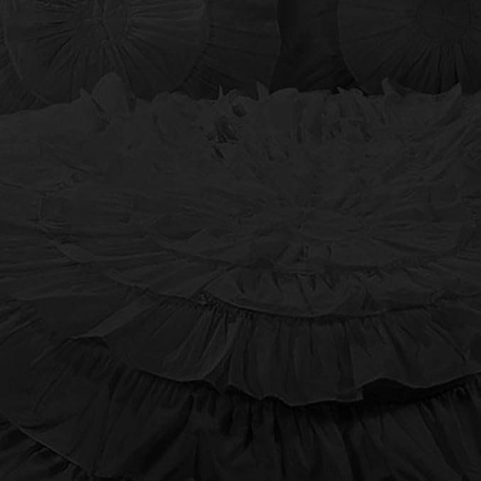 D.N.G. BEDDINGS 5 Piece 100% Egyptian Cotton Circle Ruffle Comforter Set, 550 GSM Filled Microfiber - King/Cal-King Size, Black Color - 800 Thread Count