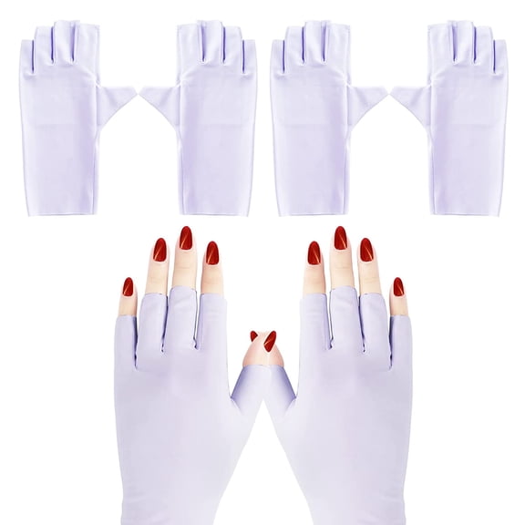 2 Pairs Anti UV Gloves UV Shield Gloves for Gel Manicure, Light Protection Gloves for Gel Nail Lamp, Nail Art Fingerless UV Light Glove to Protect Hands from UV Light Lamp Dryer, Purple