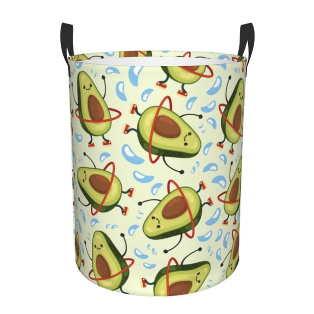 Balery Avocado Doing Sport Cesta de ropa redonda con asas, impermeable, independiente, para ropa, juguetes, dormitorio y familia-Medium