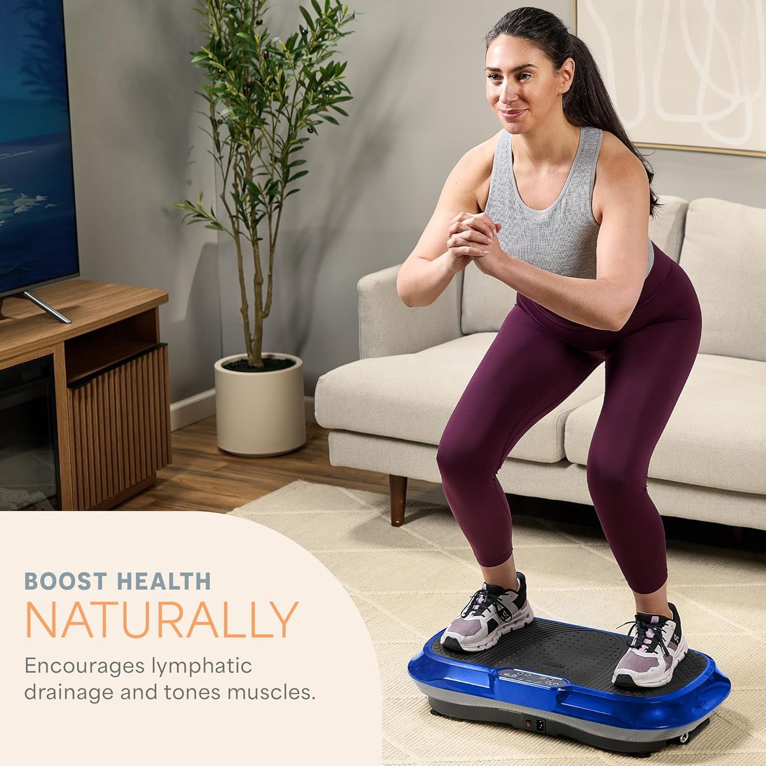 Lifepro Waver Vibration Plate Exercise Machine – Full Body Vibrating Plate for Lymphatic Drainage, Muscle Toning & Fat Loss – Includes Loop Bands, Remote & 99 Speed Settings - Blue