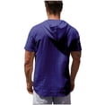 thumbnail image 4 of Men's Retro Hooded Linen Shirt Renaissance Medieval Gothic Short Sleeve Beach V-Neck Drawstring Yoga African Summer Top, 4 of 8