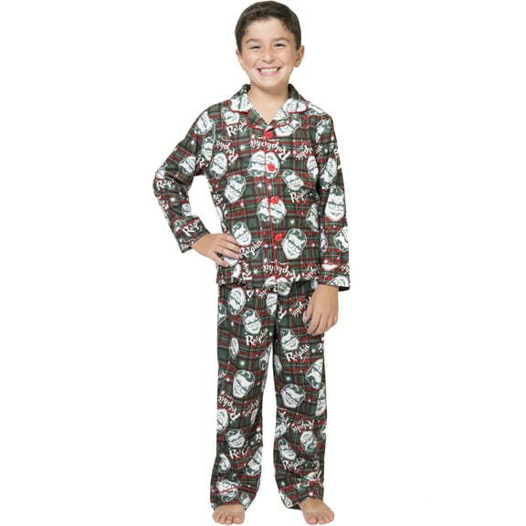 A Christmas Story Boys Ralphie Glasses Santa Christmas Holiday Flannel Plaid Button Pajama Set
