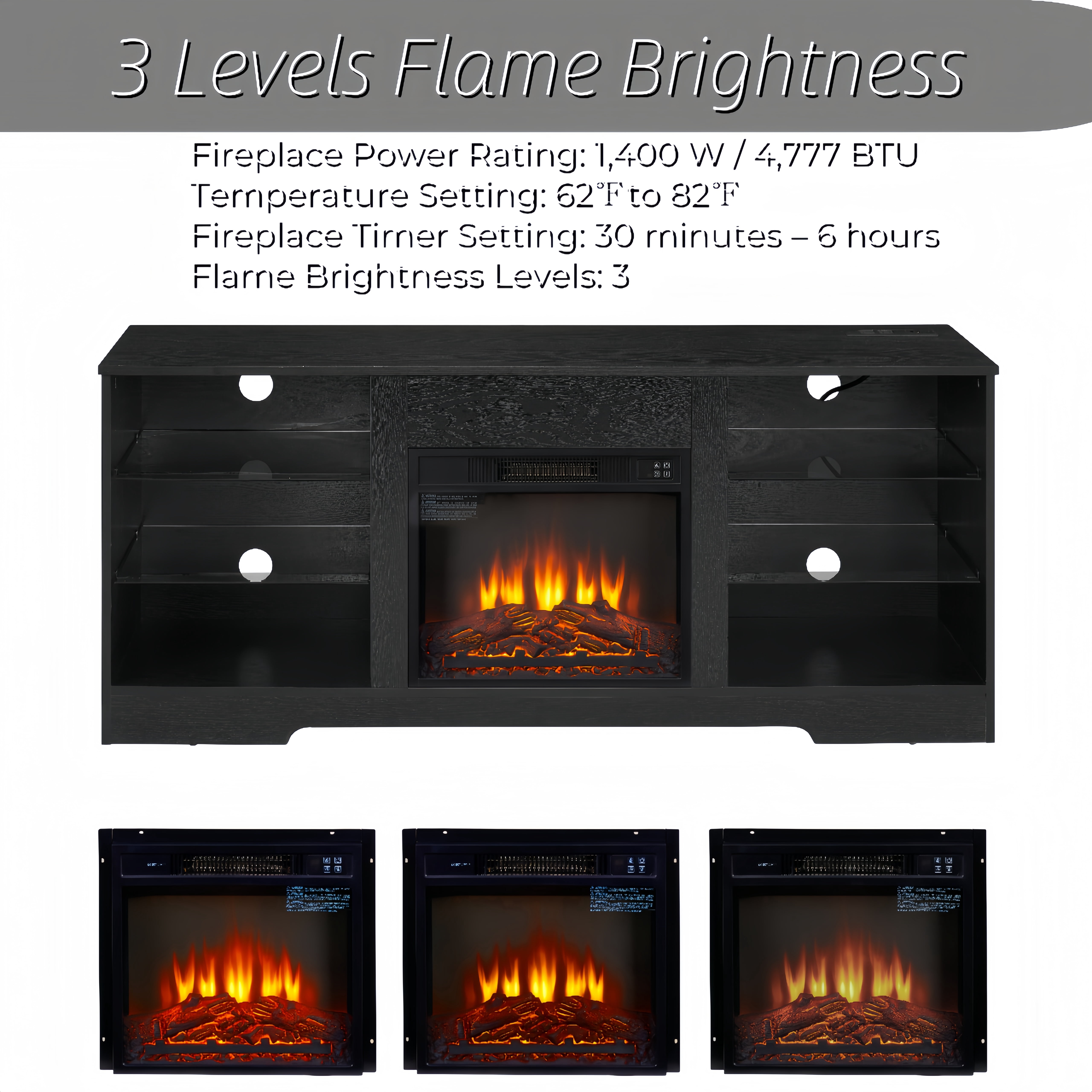 Aukfa Fireplace TV Stand for TVs up to 65" with LED & USB Charging Outlet for Living Room, Black