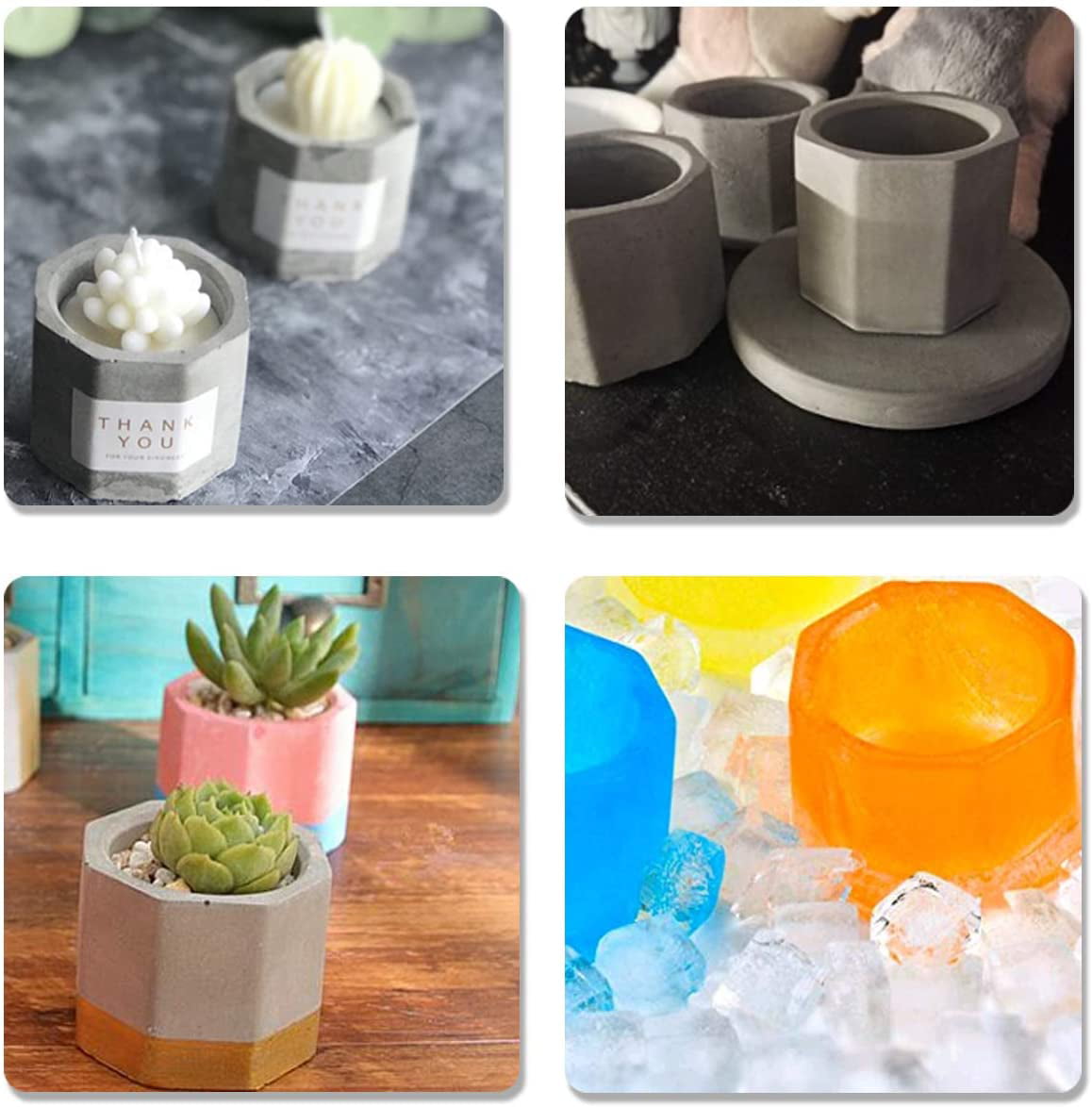 3 Holes Mini Octagon Flower Pot Silicone Mold Cement Concrete Handmade DIY Decor 