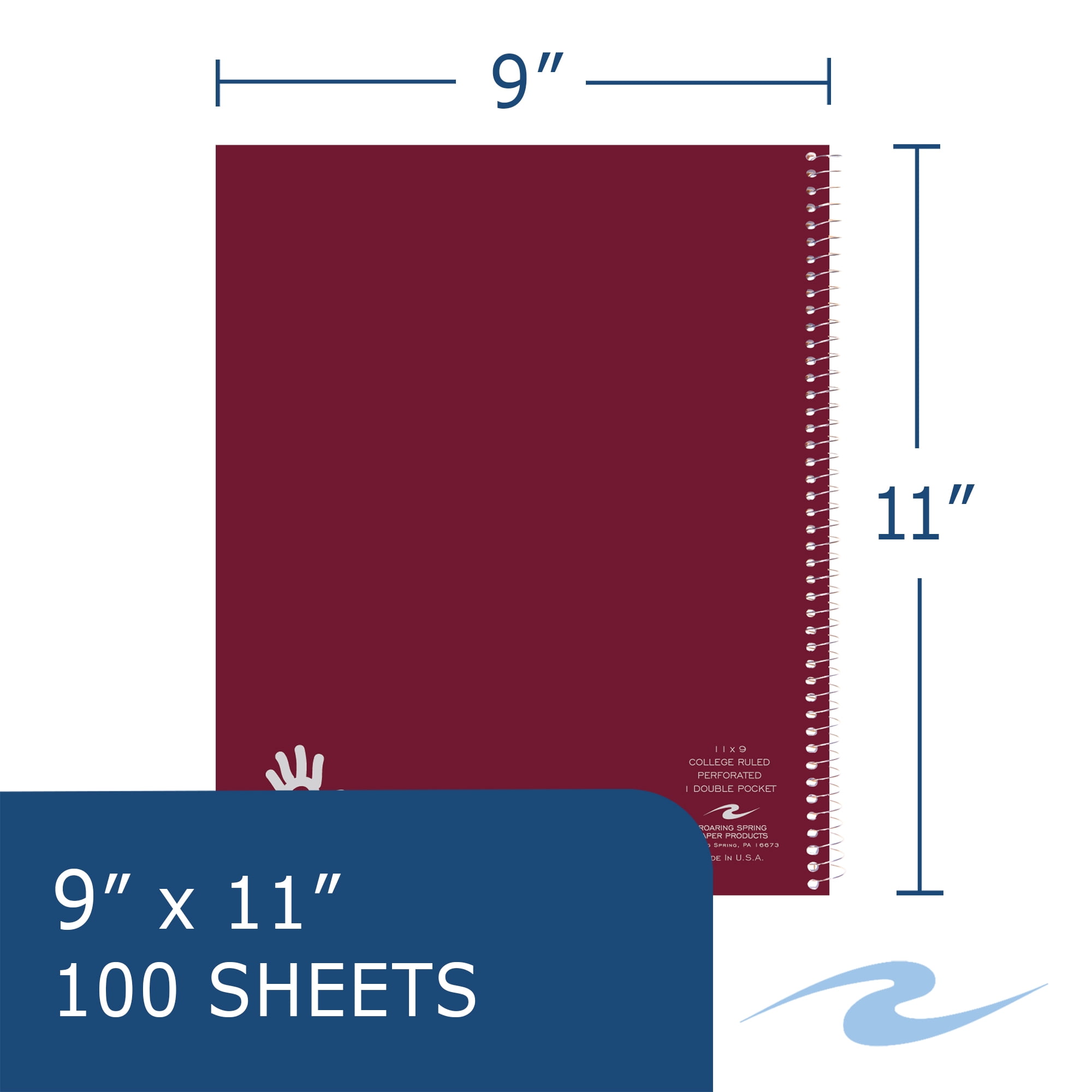 Roaring Spring Lefty Wirebound Spiral Left Handed Notebook, Case of 24, 1 Subject, 11" x 9", 100 Sheets College Ruled Paper, Assorted Color Covers